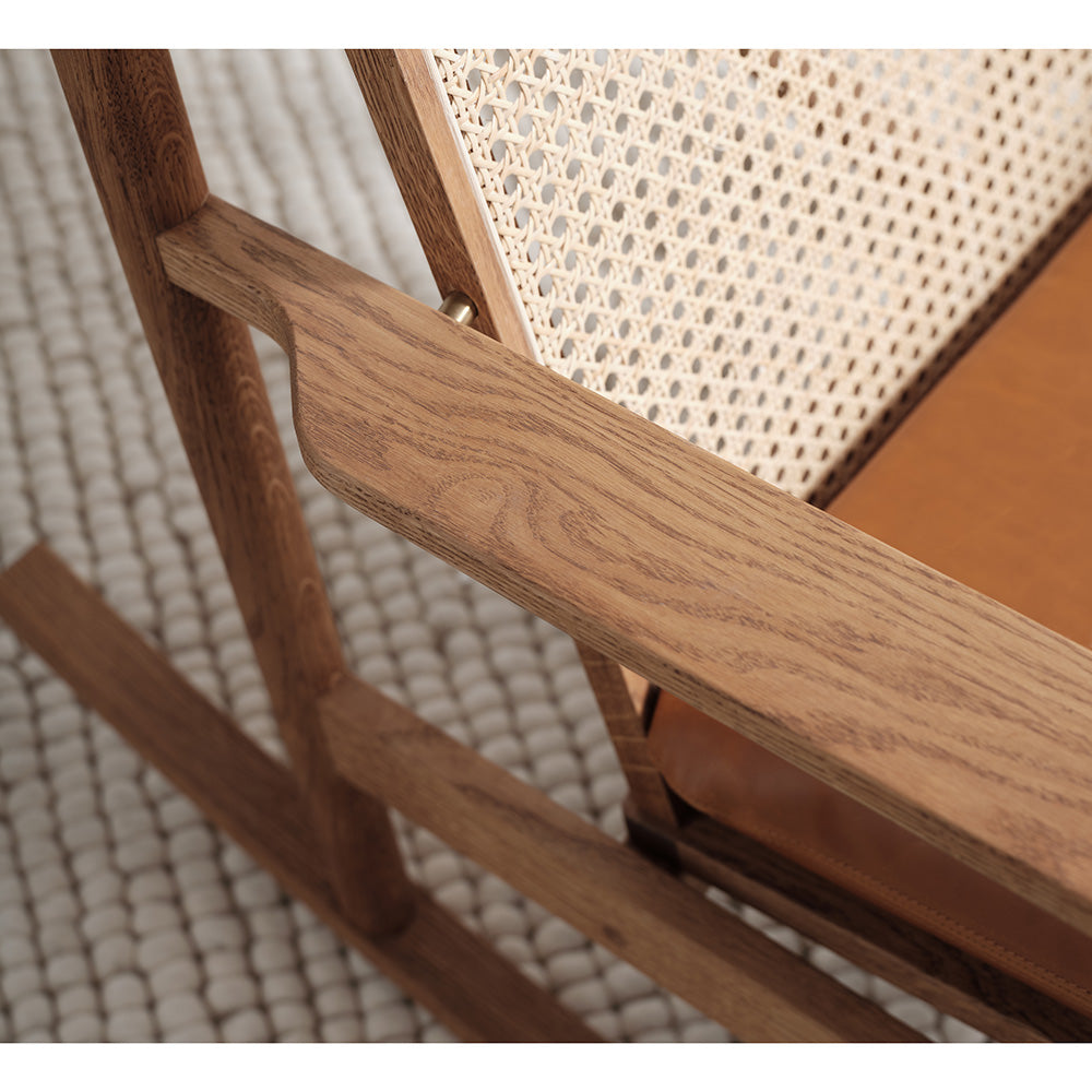 Swing gungstol, teak - fårskinn